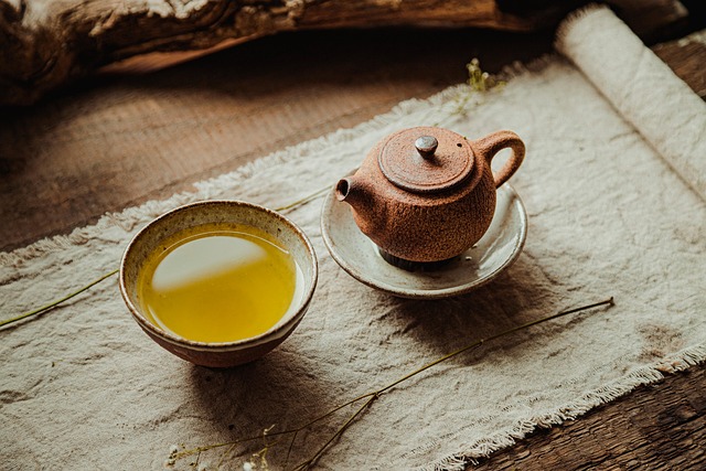 Green tea leaves and a cup